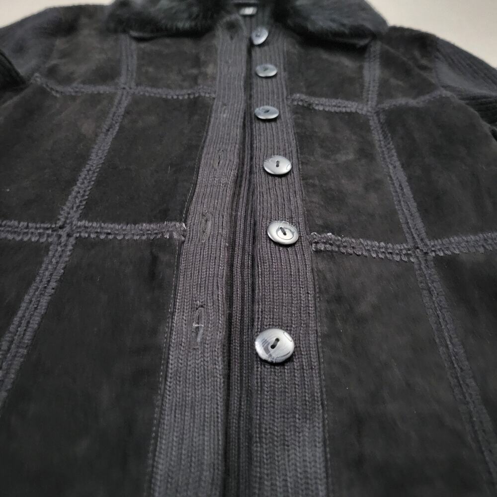 Vtg Black Suede Leather Patchwork Jacket Fur Coll… - image 3